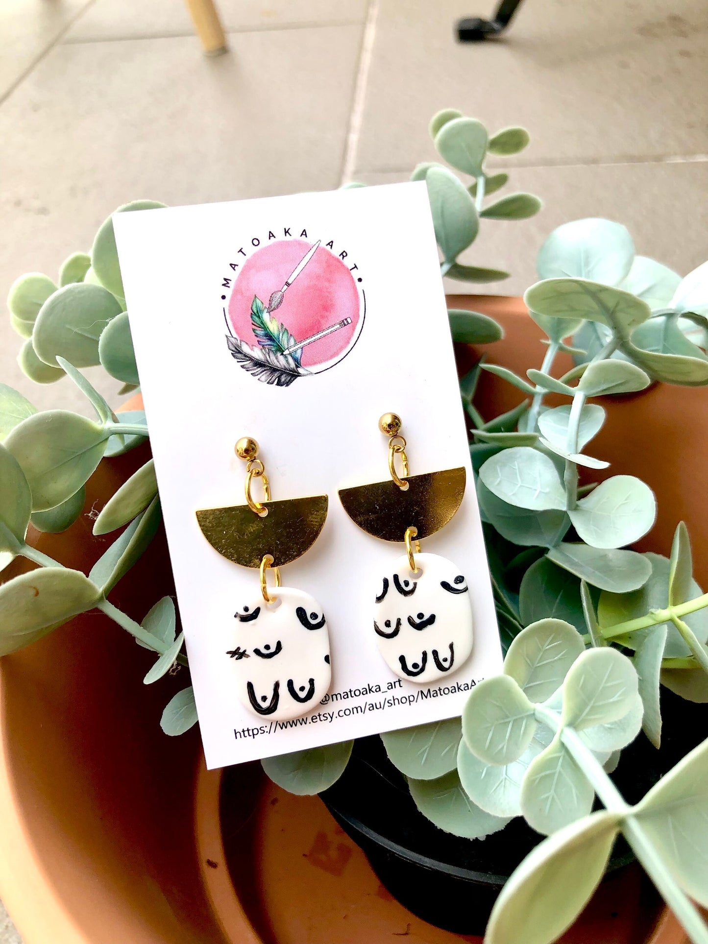 Long Oval Earrings (with brass half-moons) | “Boob-a-licious” Collection
