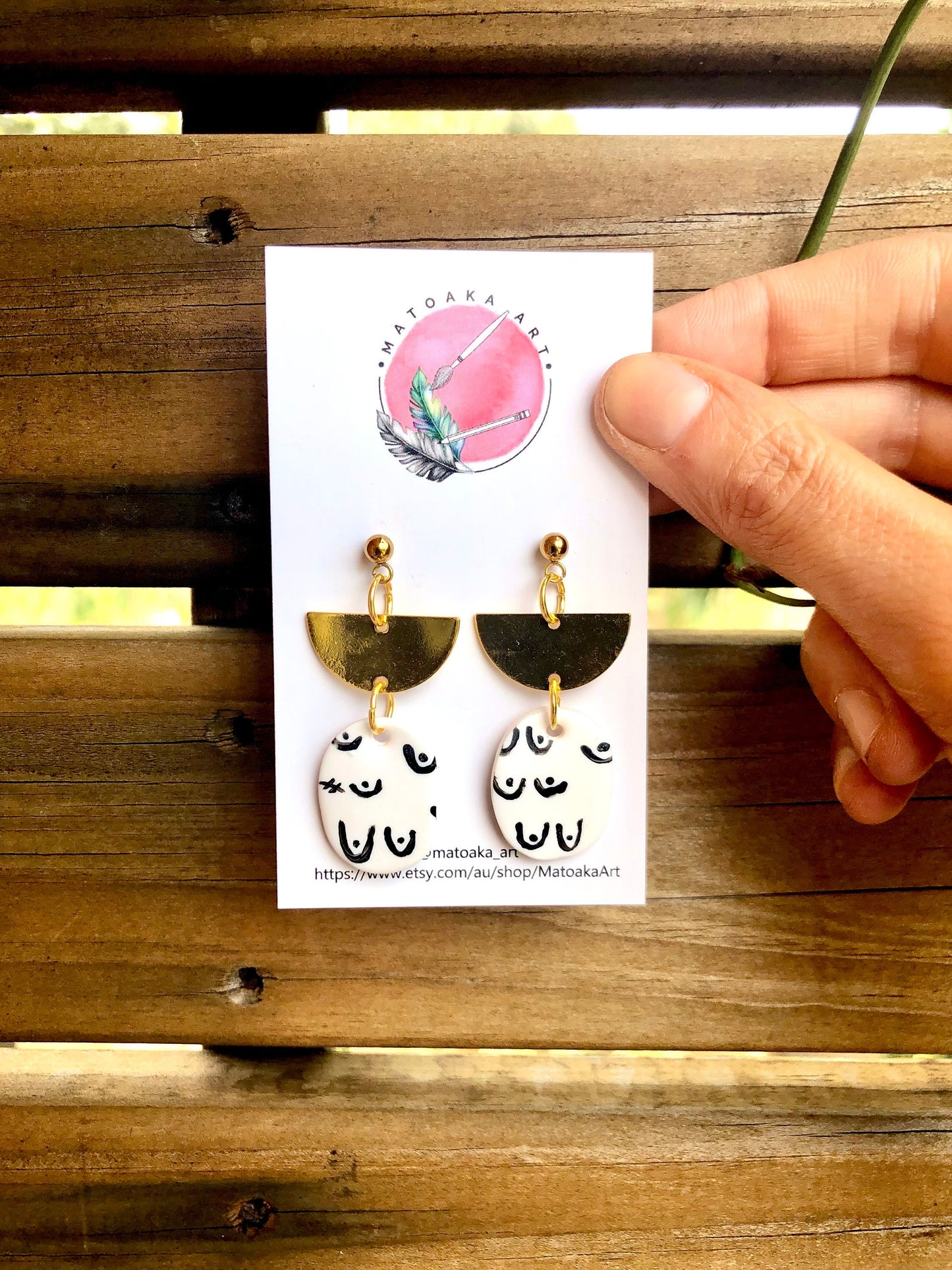 Long Oval Earrings (with brass half-moons) | “Boob-a-licious” Collection